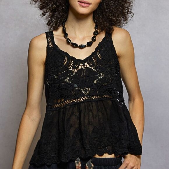 ***POL Floral Black Crochet Tank - Picture 3 of 6